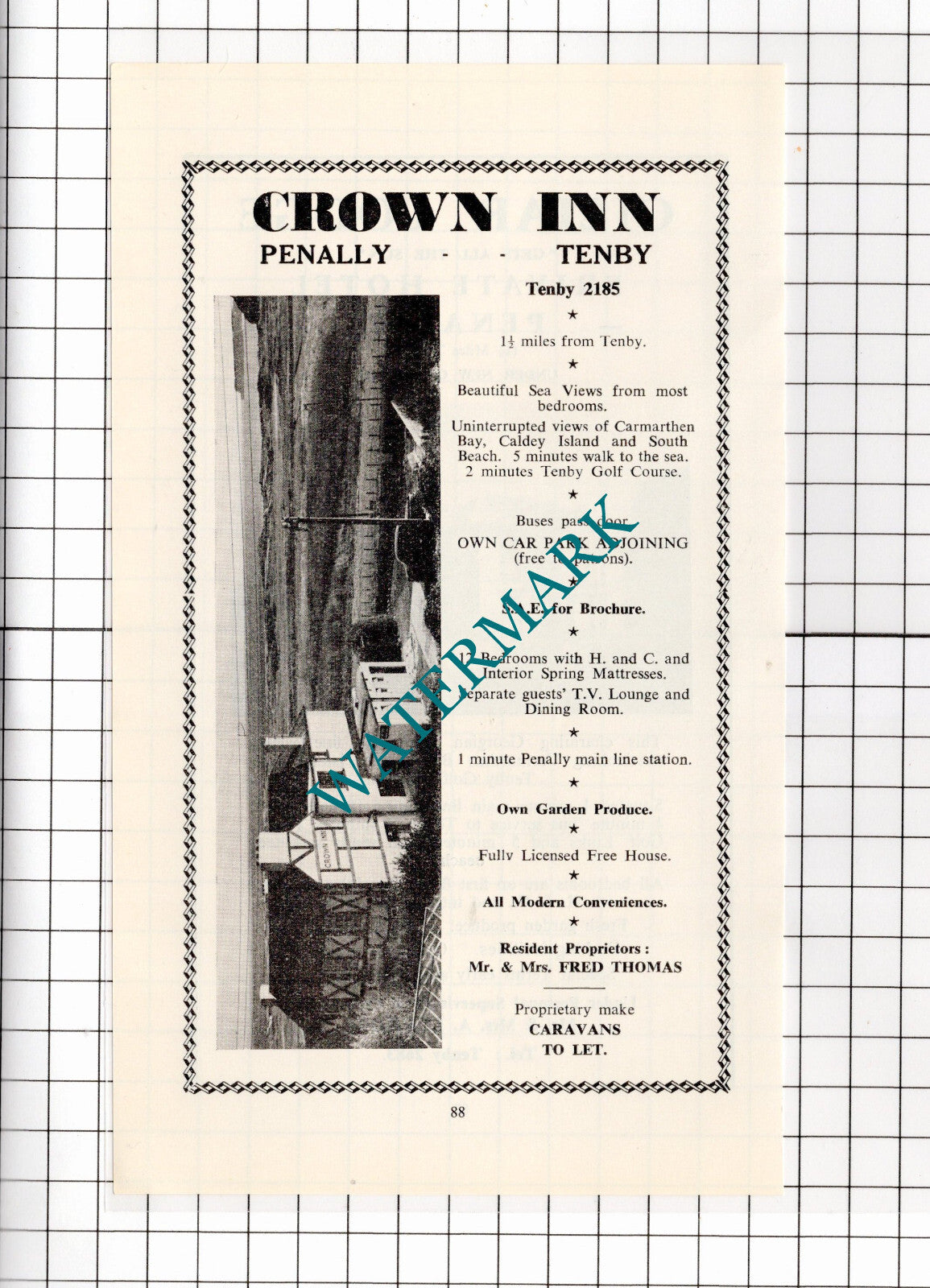 Crown Inn Penally Tenby Wales Fred Thomas / Giltar Lodge Leather - c.1962 Advert