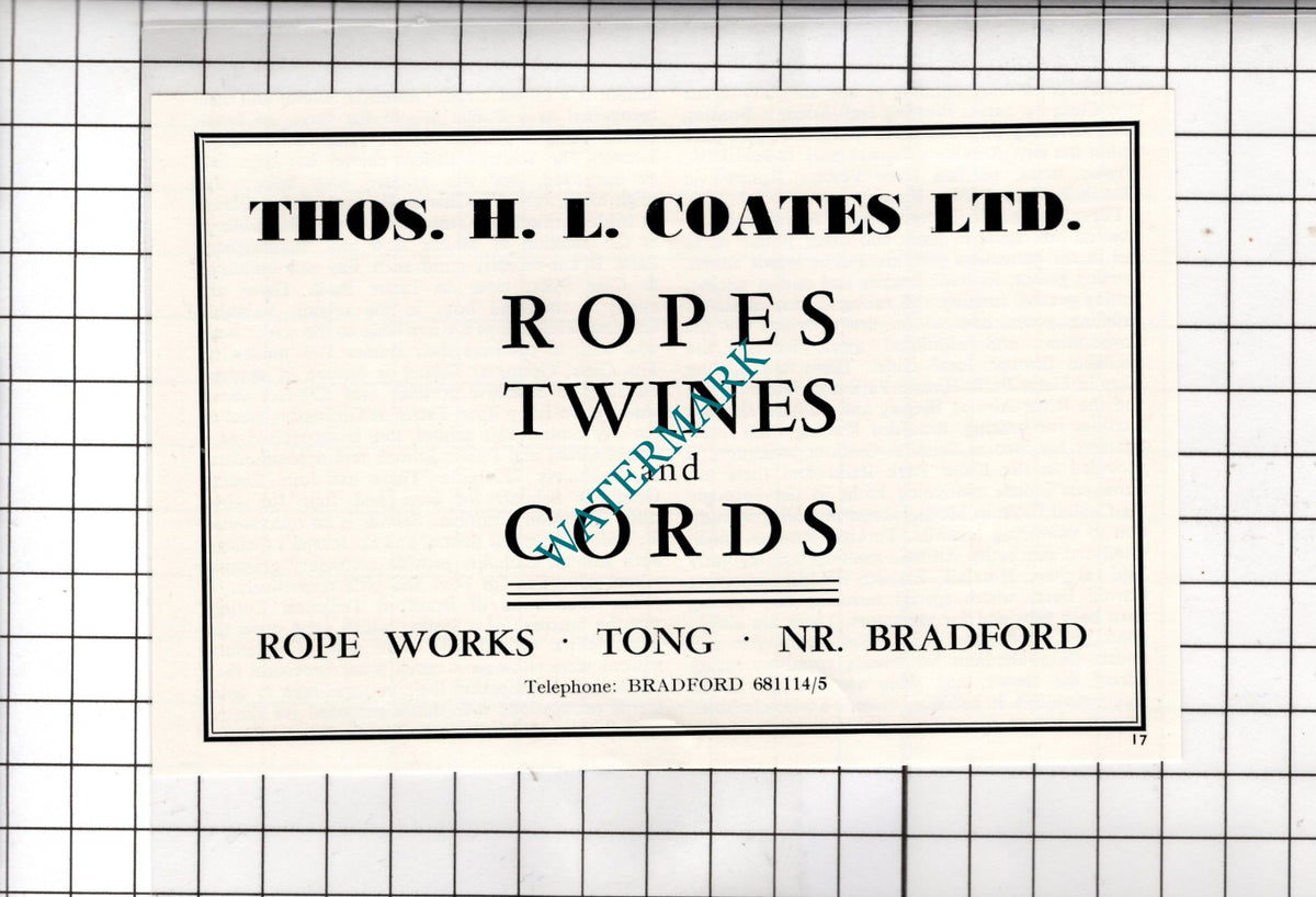 Thos H L Coates Ltd Rope Works Tong Bradford Thomas Coates - c.1962 Small Advert