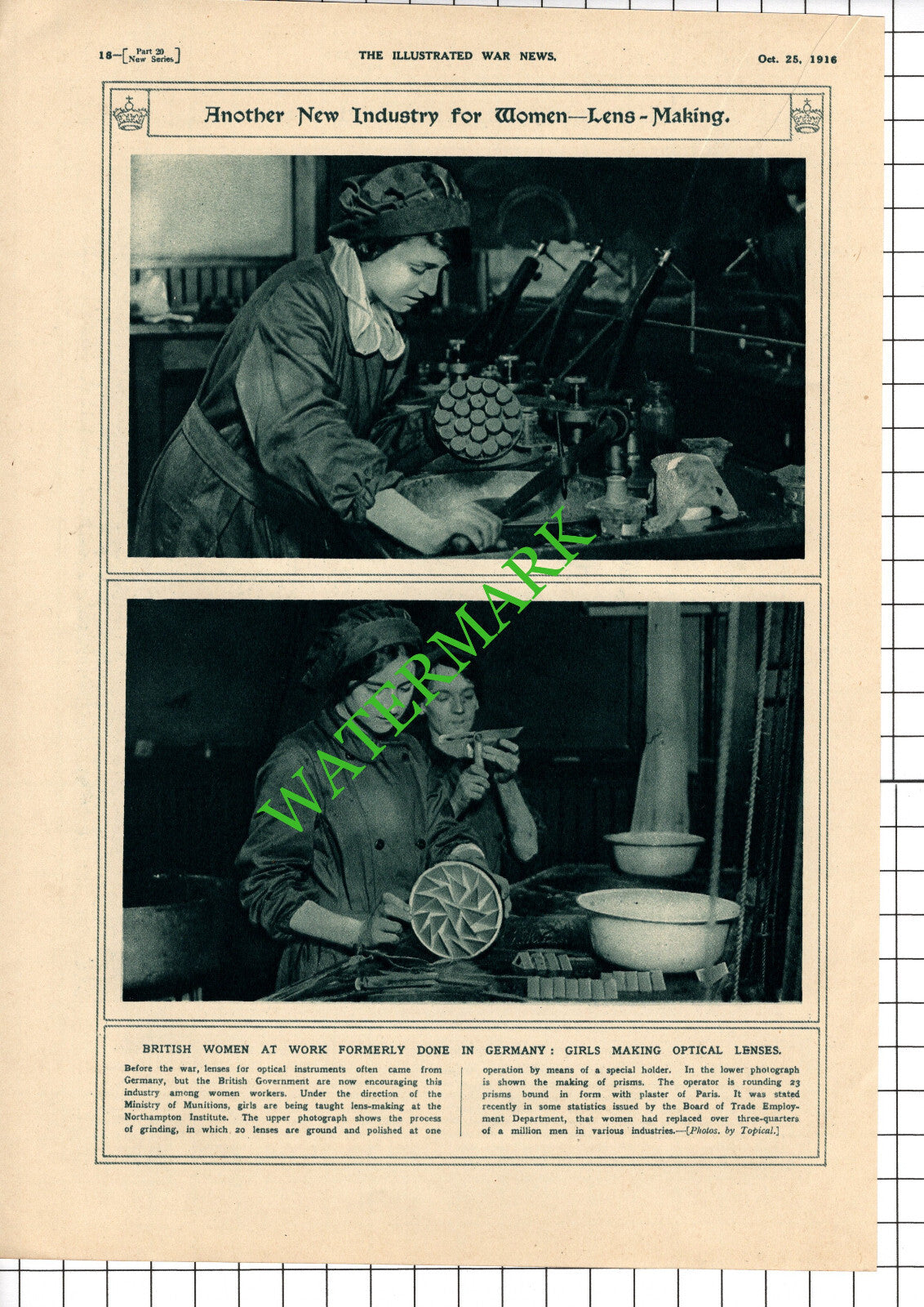 Lens Making Great War Women Workers Northampton Institute  WW1 - 1916 Cutting