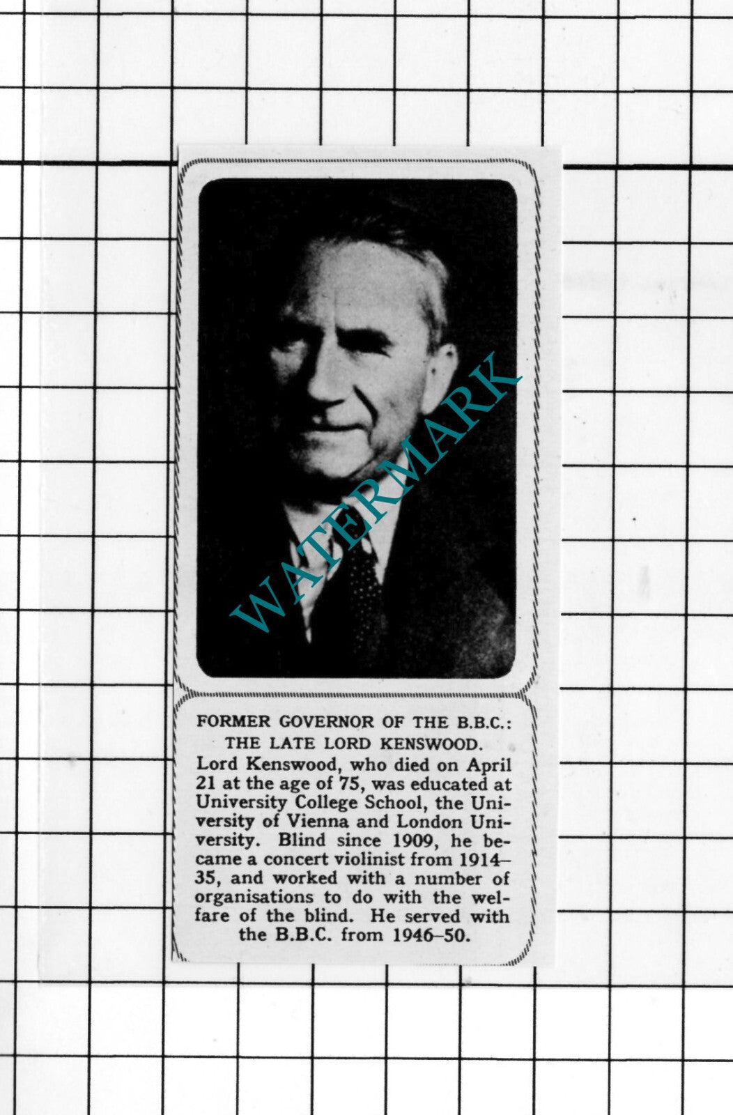 Lord Kenswood BBC Obituary - 1963 Small Cutting
