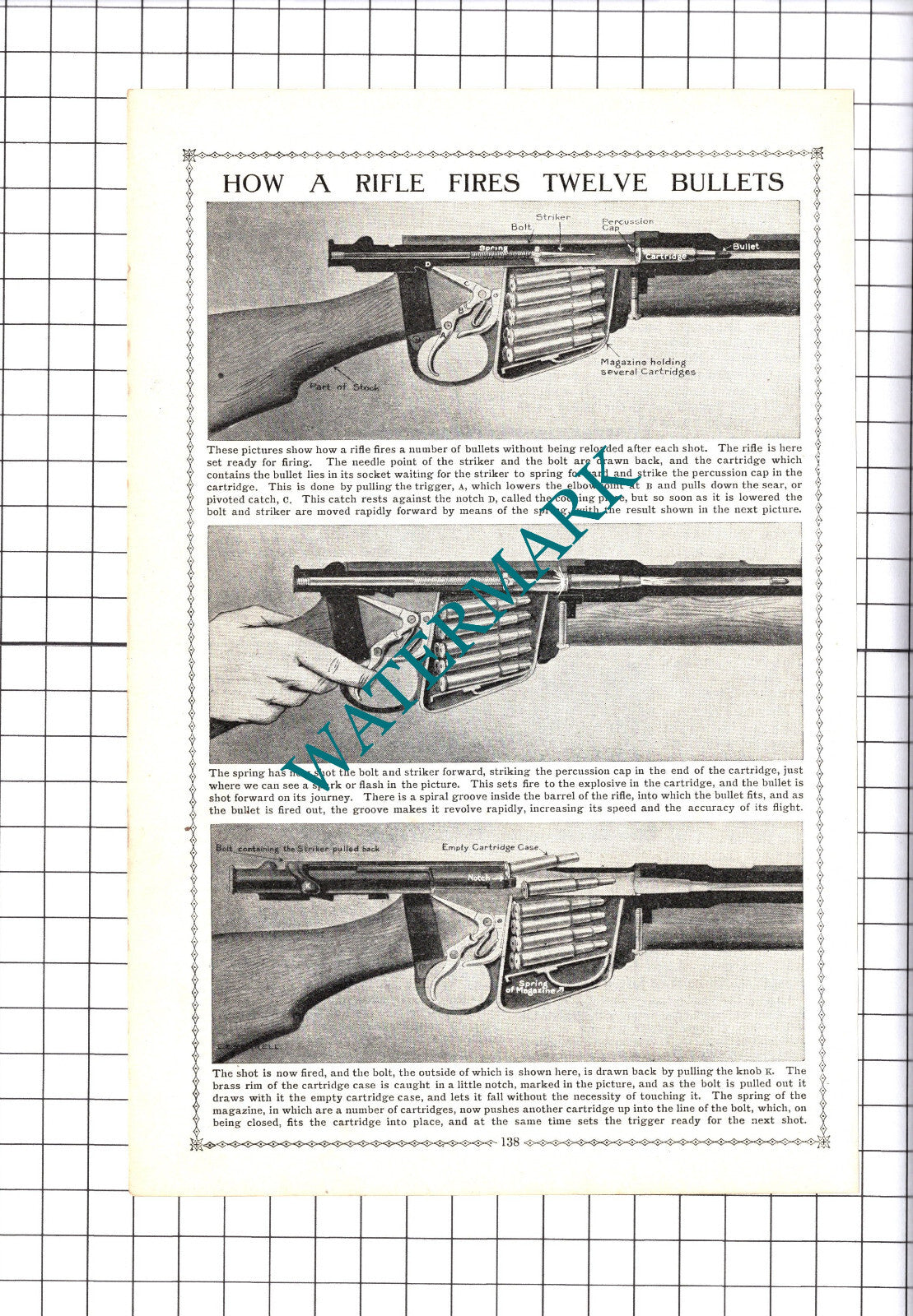 How A Rifle Fires - c.1930's Cutting / Print