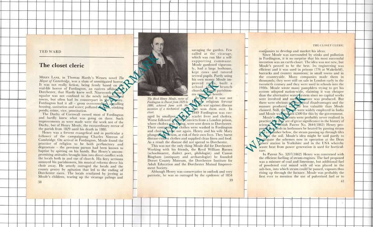 Rev Henry Moule Rector Of Fordington Dorset  - 1983 Small Article