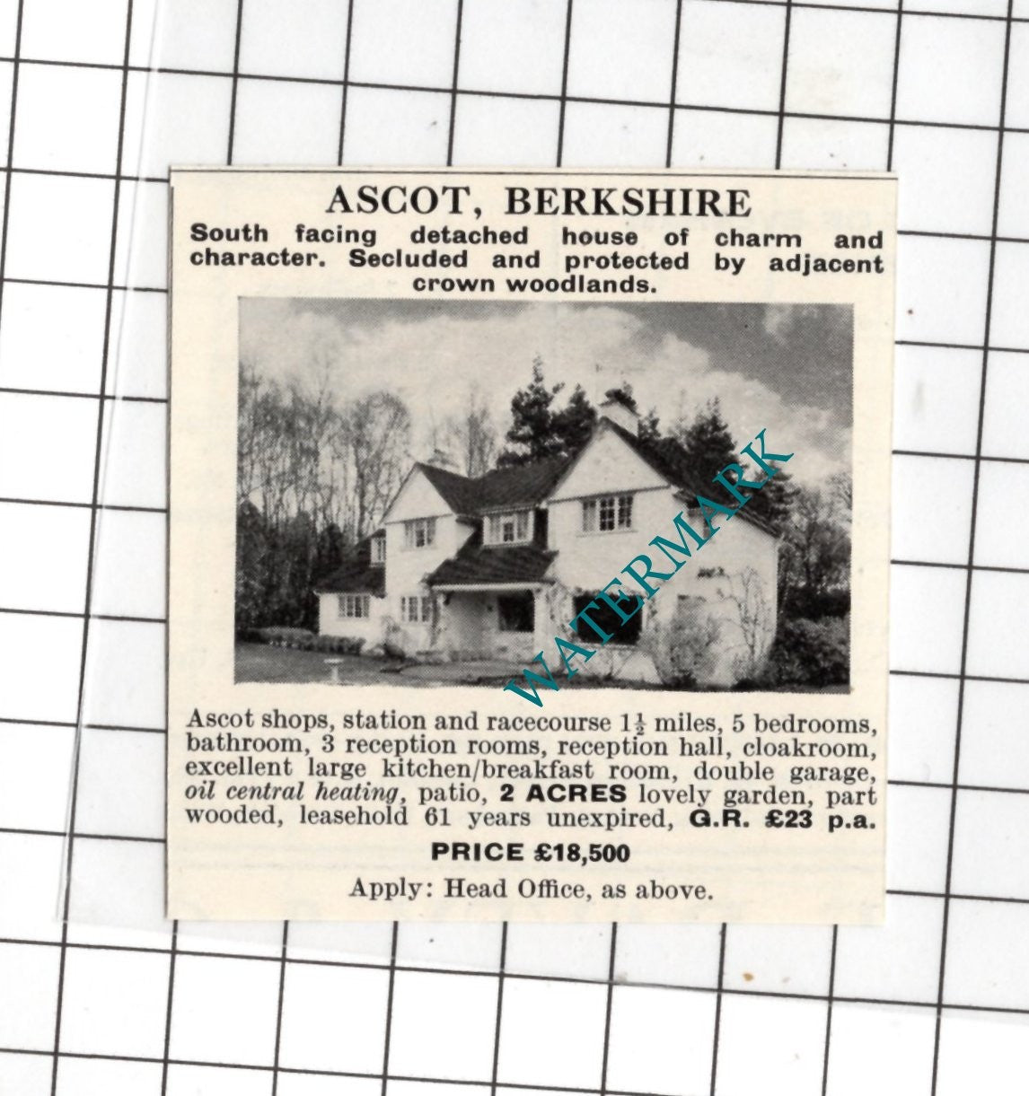 Ascot Berkshire Small House Sale Advert - 1967