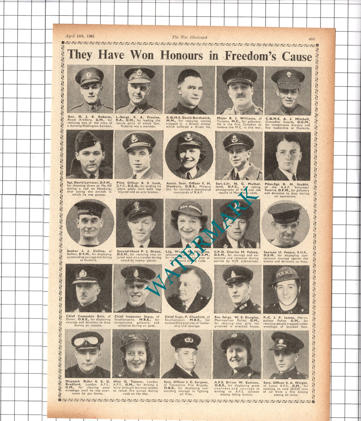 Charles Felcey Borthwick Chatfield Stacy Eustace Hanbury WW2 - 1941 Cutting