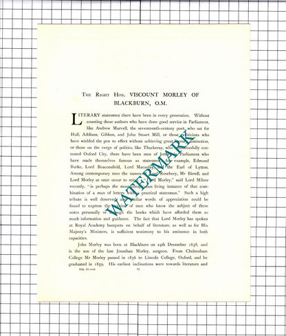 Viscount Morley Of Blackburn - c.1914 Print / Article