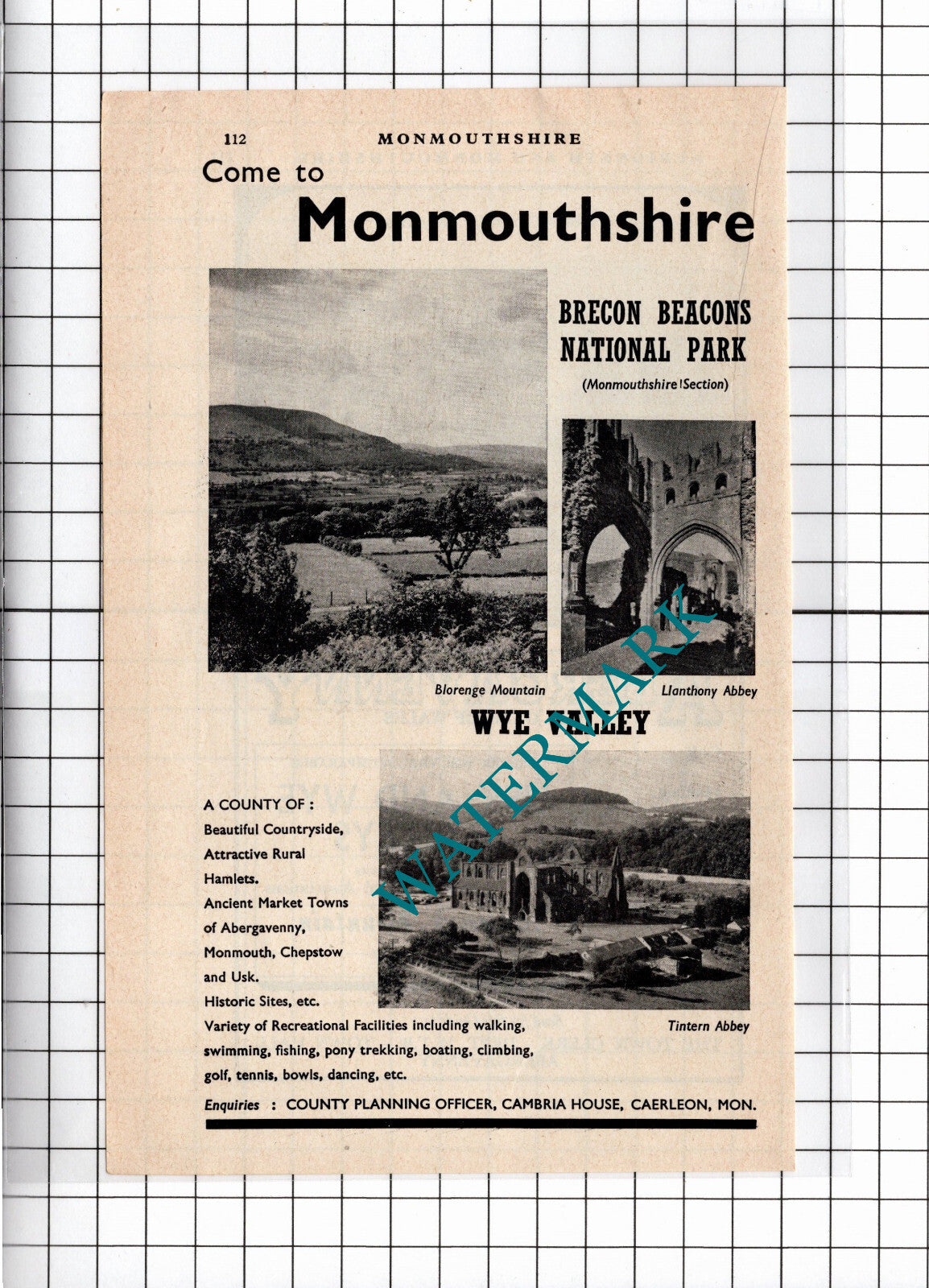 Monmouthshire Wales Tourism - 1965 Advert
