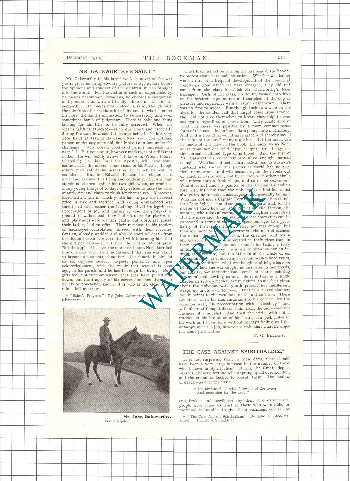 Mr John Galsworthy Novelist - 1919 Article / Print