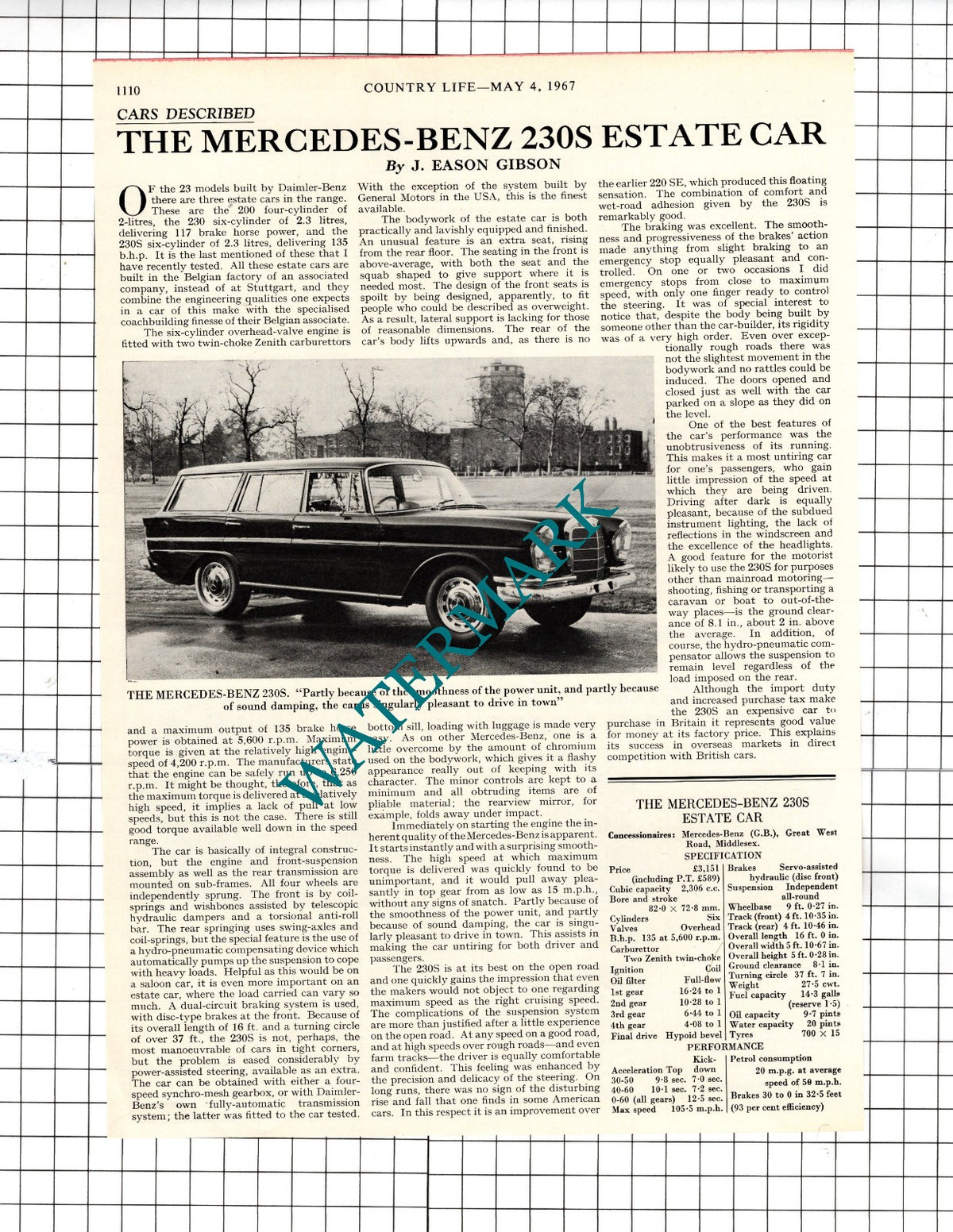 The Mercedes-Benz 230S Estate Car Review - 1967 Article