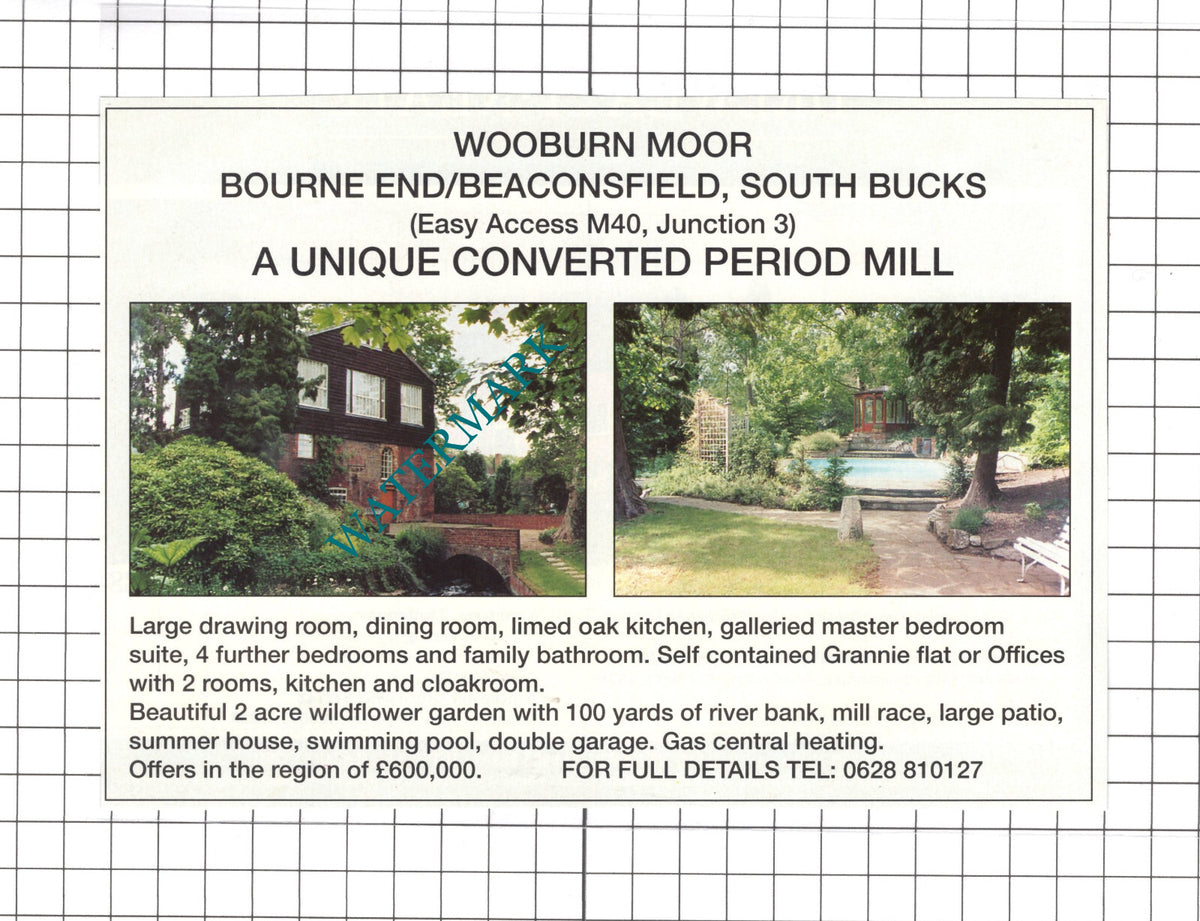 Wooburn Moor Buckinghamshire Mill House Sale Advert - 1991 Clipping  / Print