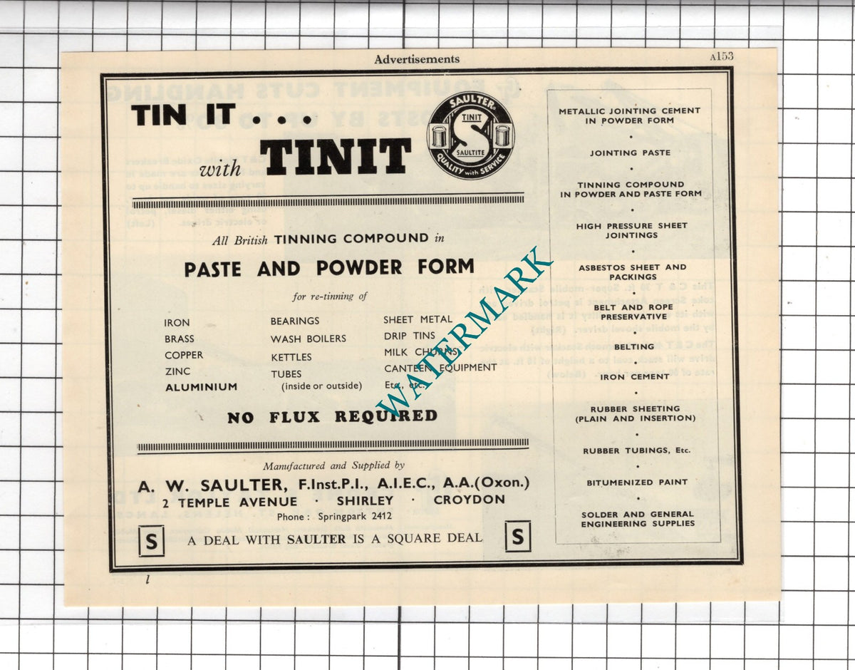 Crone & Taylor Ltd St Helens Lancs / A W Saulter Shirley Croydon -  1951 Advert