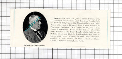 Sir Henry Burton Buckley / Sir John Gorell Barnes -  c.1905 Clipping