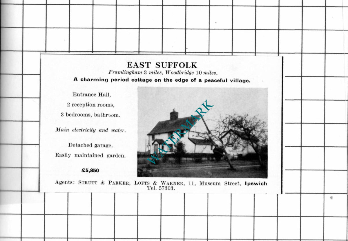 Framlingham Suffolk Small House Sale Advert - 1967 Clipping