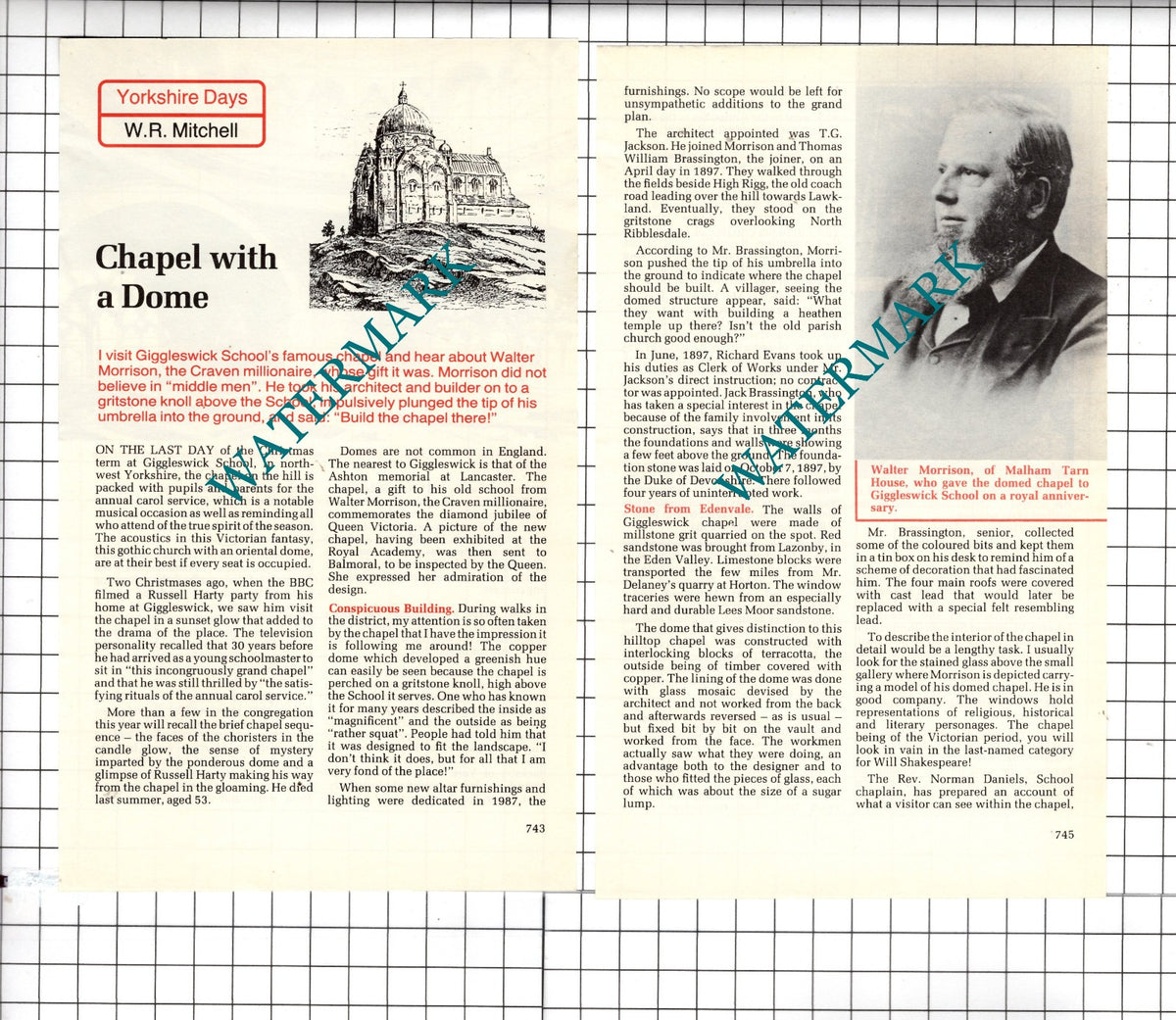 Walter Morrison Malham Tarn House Giggleswick School - 1988 Small Article