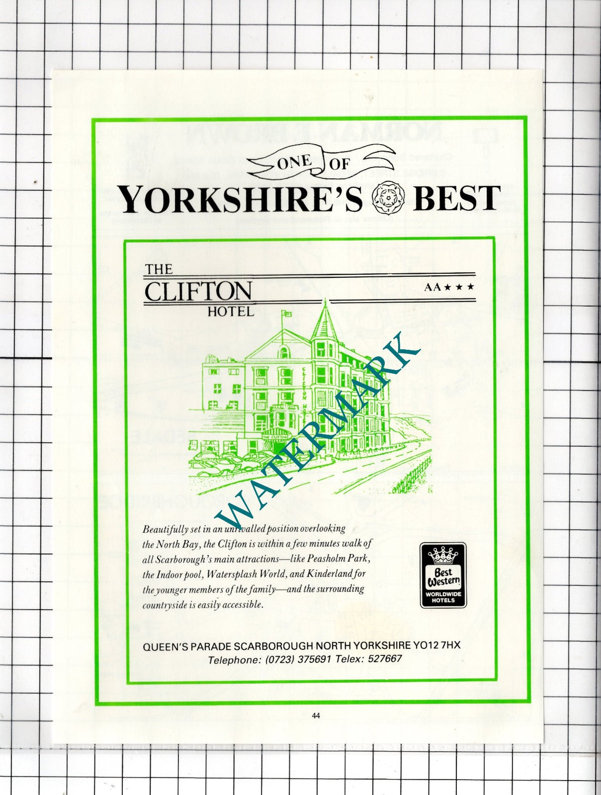 The Clifton Hotel Scarborough North Yorkshire - c.1980s Advert