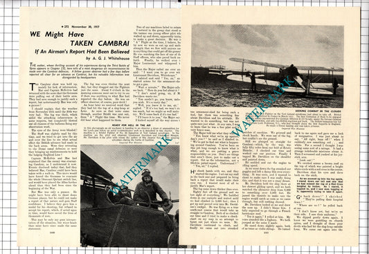 AGJ Whitehouse Battle of Cambrai Lieutenant Davidson WW1   - 1939 Article