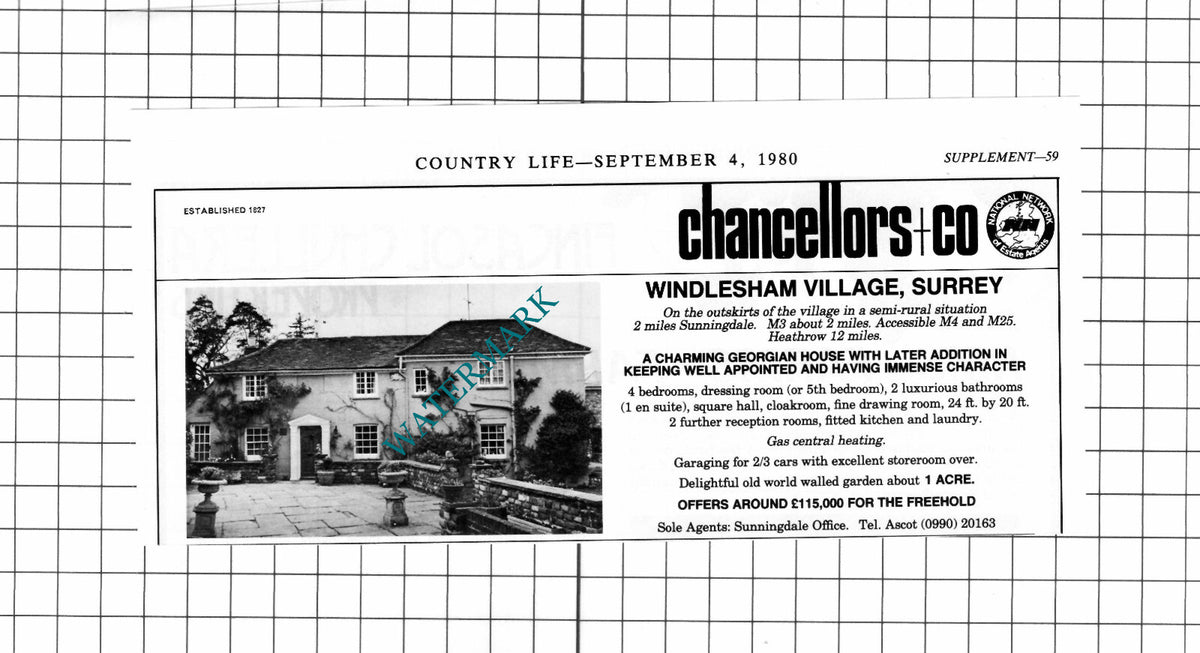 Windlesham Village Surrey House Sale Advert - 1980 Clipping / Print