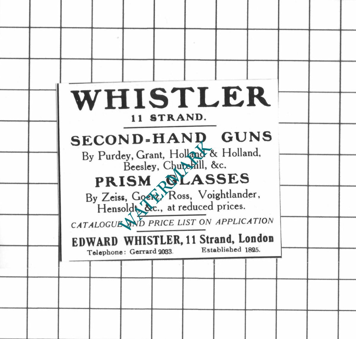 Edward Whistler London Small Advert - 1914 Clipping