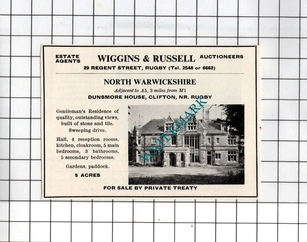 Dunsmore House Clifton Warwickshire Small House Sale Advert - 1967