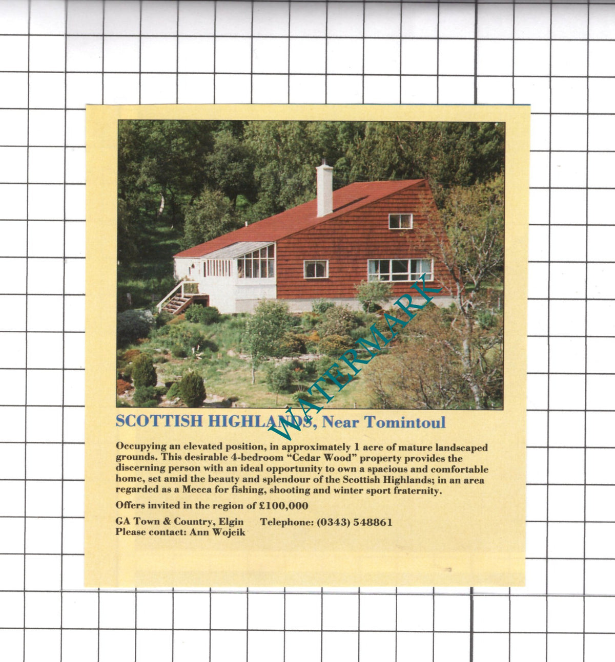 Tomintoul Scottish Highlands Scotland House Sale Advert - 1991 Clipping / Print