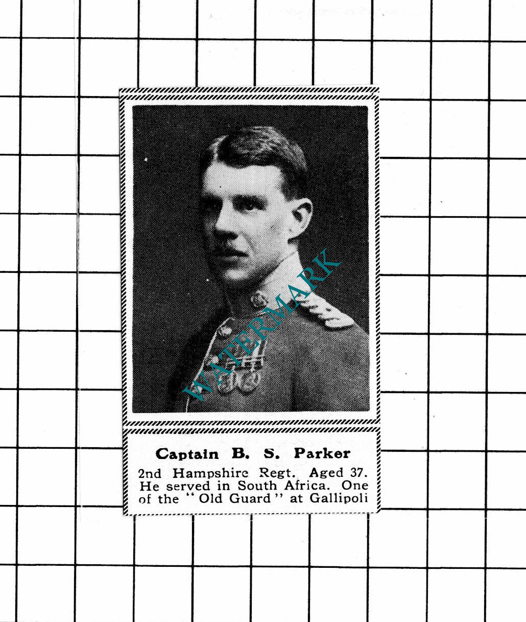 Captain B S Parker 2nd Hampshire Regt WW1  - c.1918 SMALL Clipping / Print