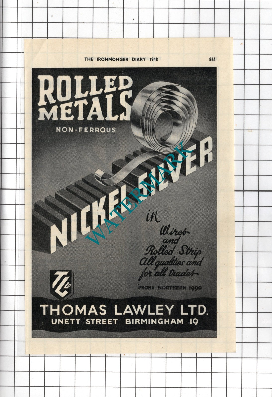 Thomas Lawley Ltd Unett Street Birmingham  - 1948 Advert