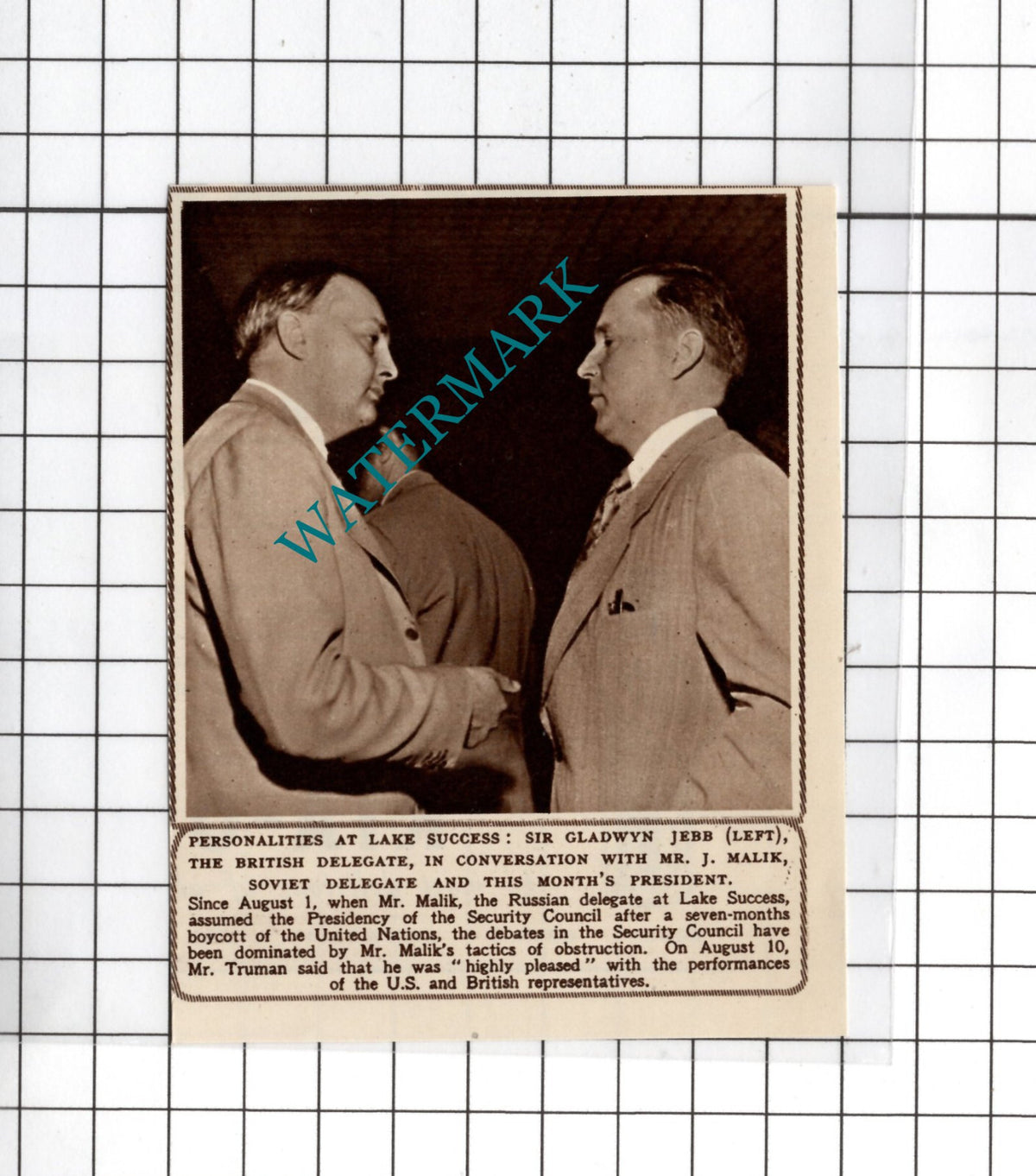 Sir Gladwyn Jebb Lake Success Mr J Malik  - 1950 Small Cutting