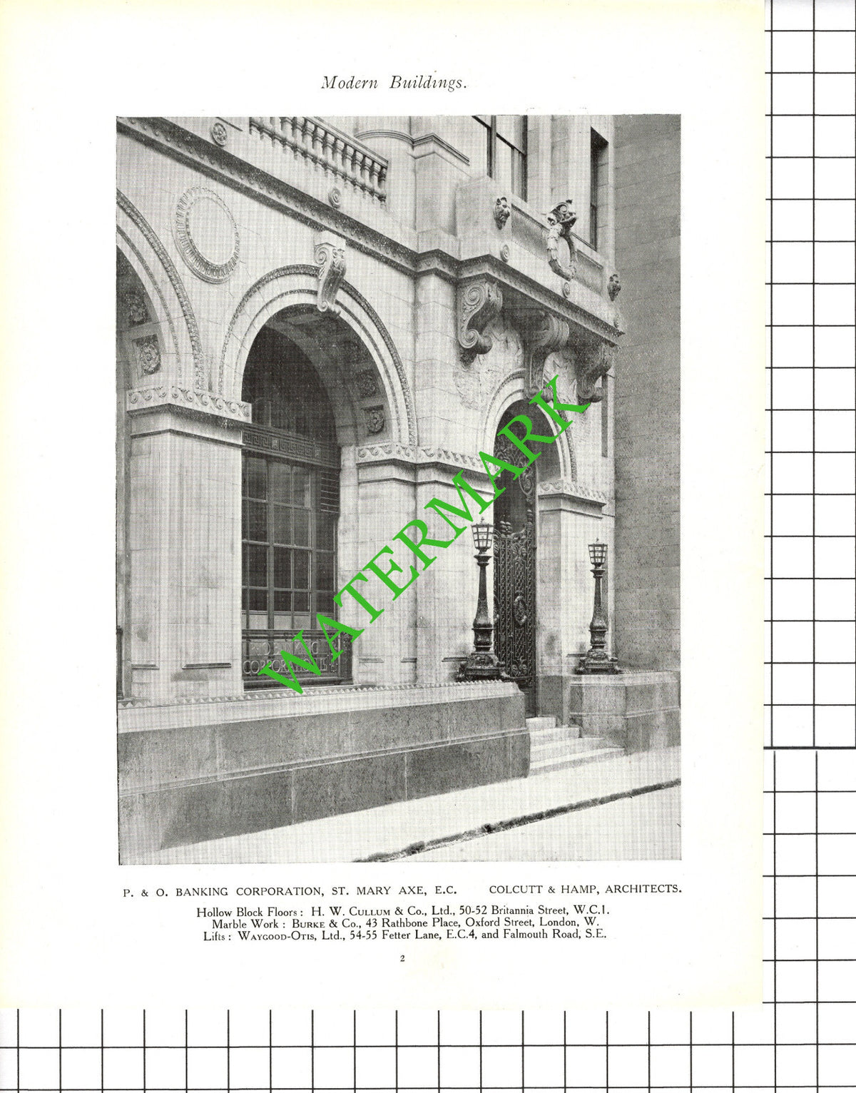 P & O Banking Corp St Mary Axe London Colcutt & Hamp -   c.1920s Book Prints