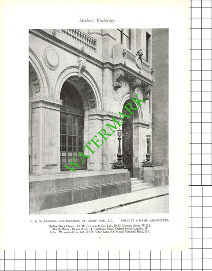 P & O Banking Corp St Mary Axe London Colcutt & Hamp -   c.1920s Book Prints