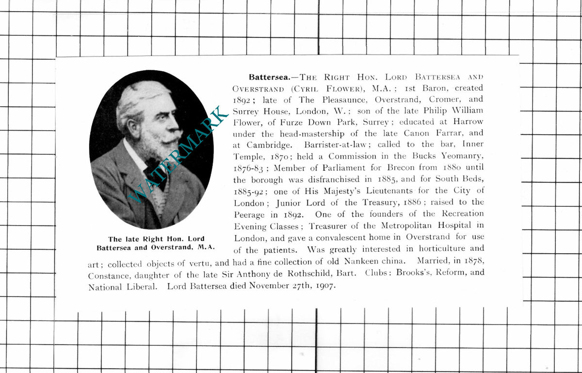 Right Hon Lord Battersea & Overstrand Cyril Flower Obituary - 1911 Clipping