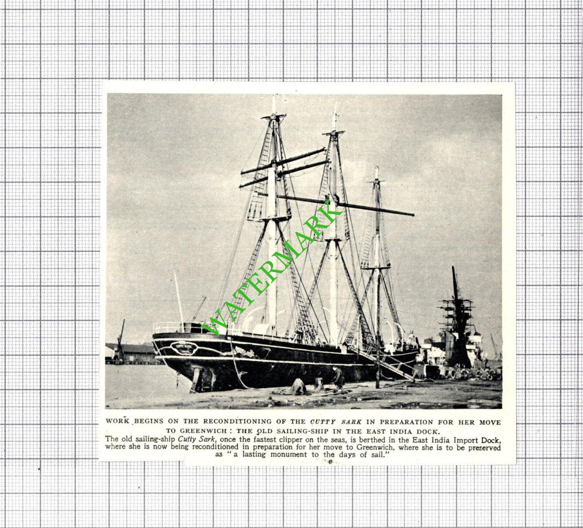 Cutty Sark Ship East India Dock Reconditioned  - 1954 Cutting