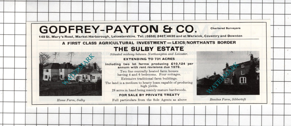 The Sulby Estate  Home Farm Sulby  Beeches Farm Sibbertoft Sale Advert - 1978