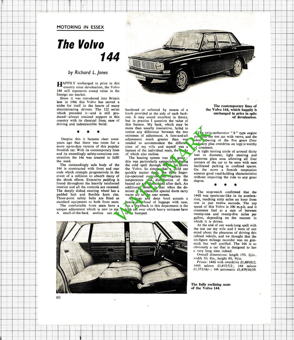 The Volvo 144 Car Review -   1968 Cutting