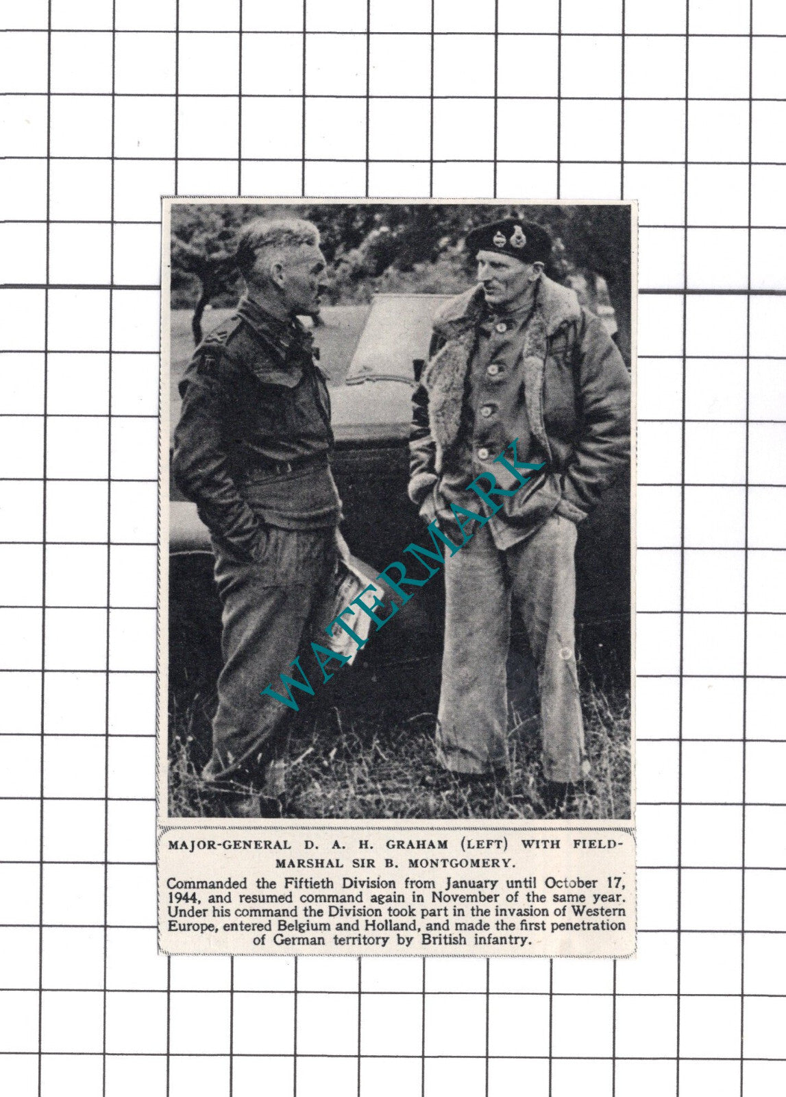 Major General D A H Graham Fiftieth Division WW2 - 1945 Small Clipping