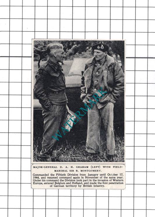 Major General D A H Graham Fiftieth Division WW2 - 1945 Small Clipping