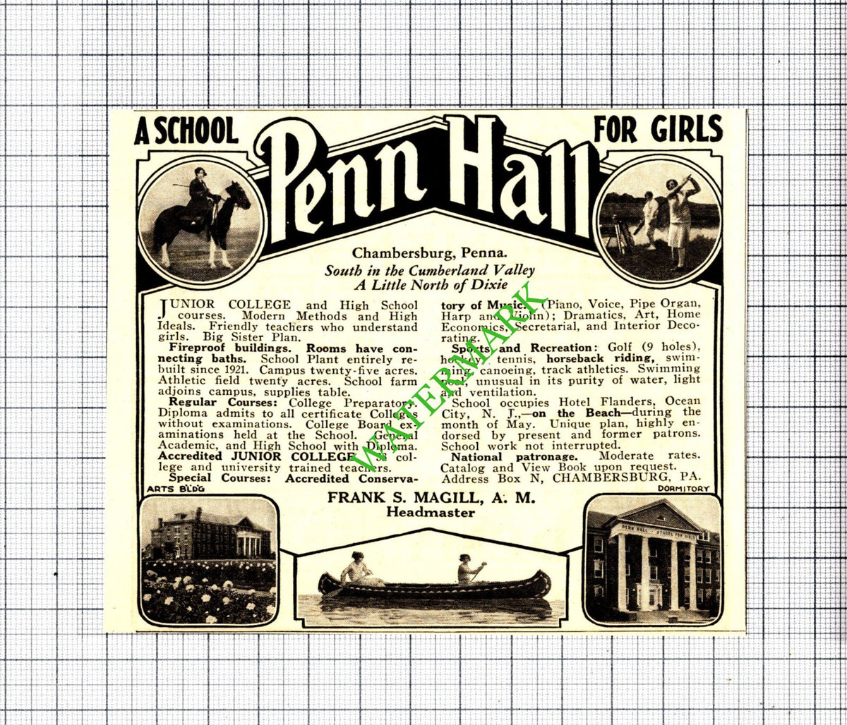 Penn Hall Chambersburg Pennsylvania USA Frank S Magill Small Advert 1929 Cutting