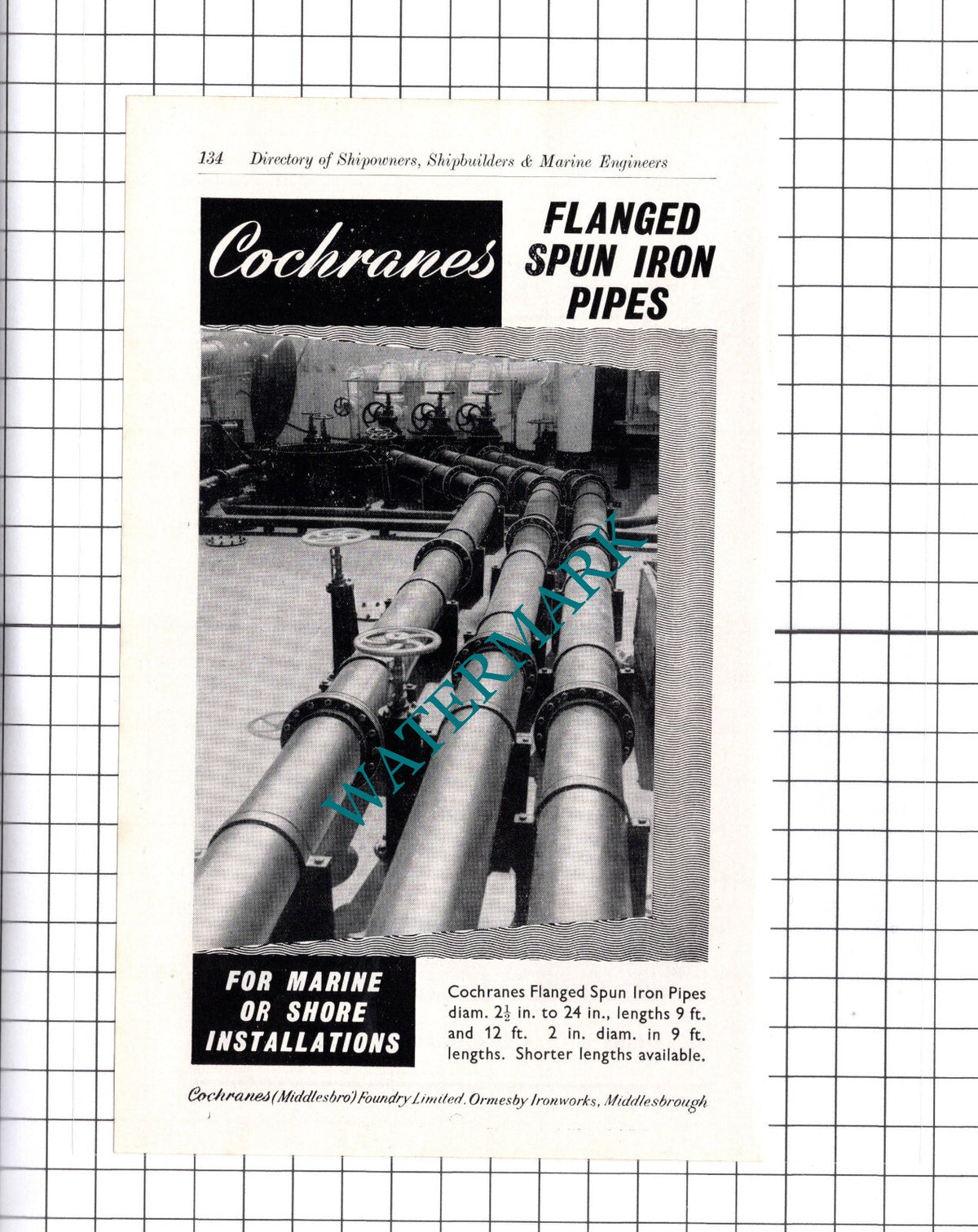 Cochranes Foundry Middlesbrough / Cockburns Of Cardonald ADVERT - c.1957