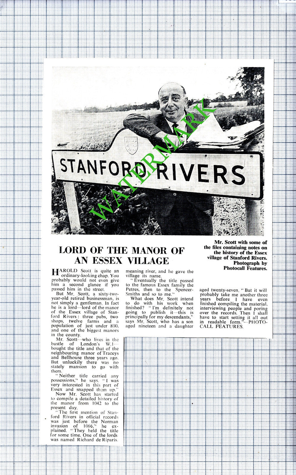 Harold Scott Stanford Rivers Essex - 1969 Cutting