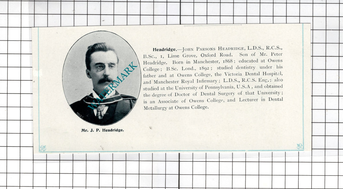 John Parsons Headridge Manchester / Edwin Houghton Manchester  - c.1900 Cutting