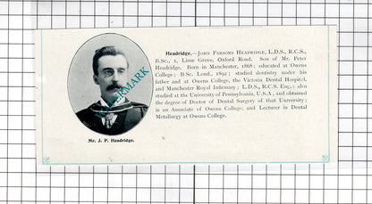 John Parsons Headridge Manchester / Edwin Houghton Manchester  - c.1900 Cutting
