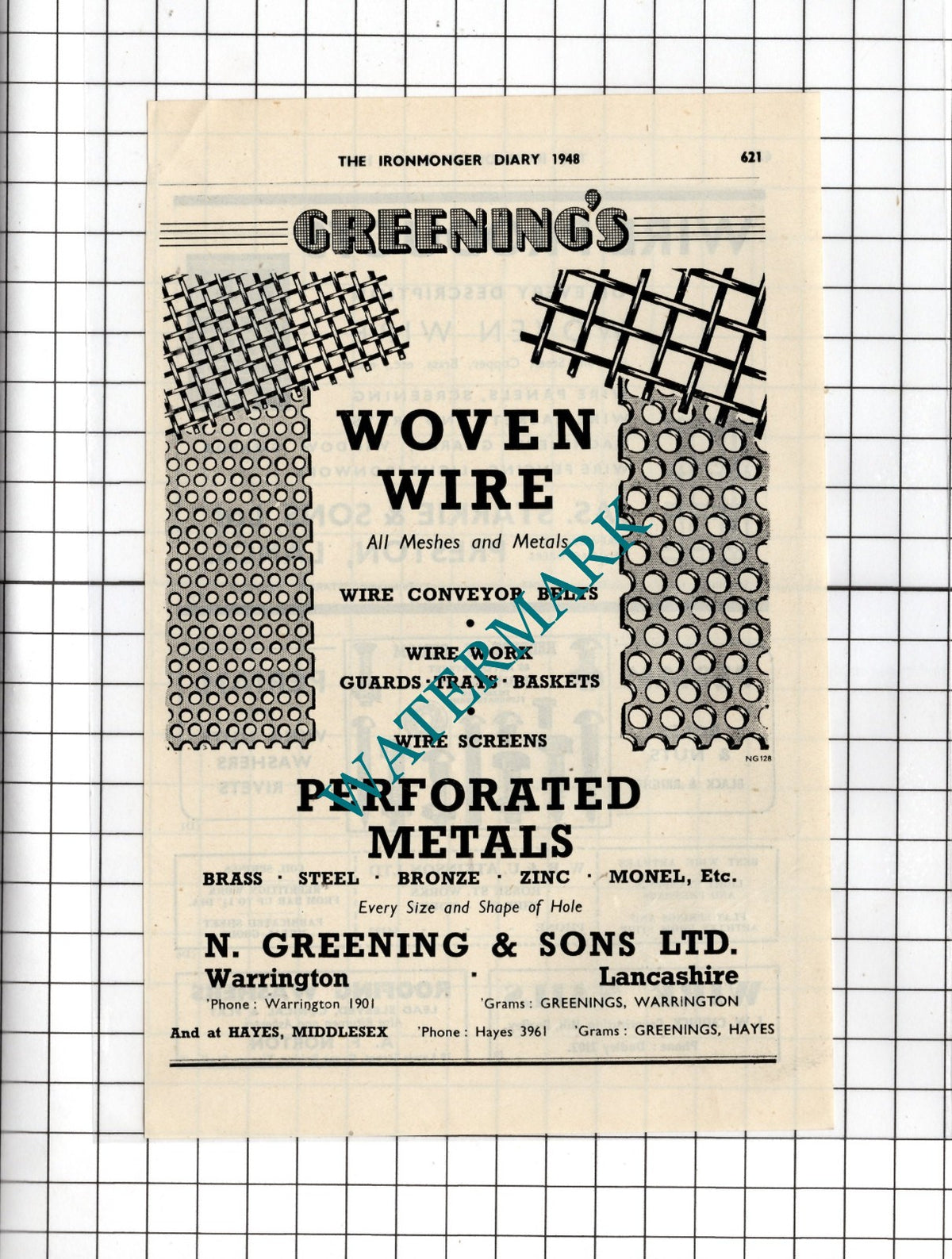 N Greening & Sons Ltd Warrington Lancashire Hayes  - 1948 Small Advert
