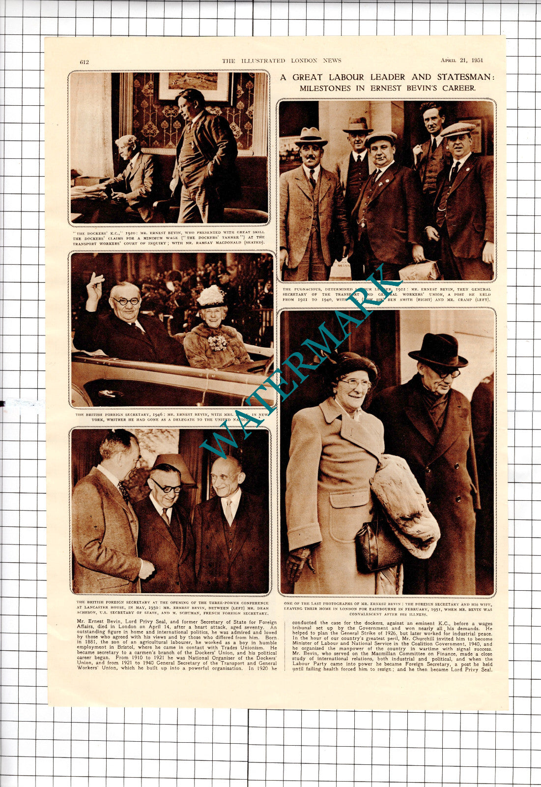 Mr Ernest BEVIN  Obituary - 1951 Article