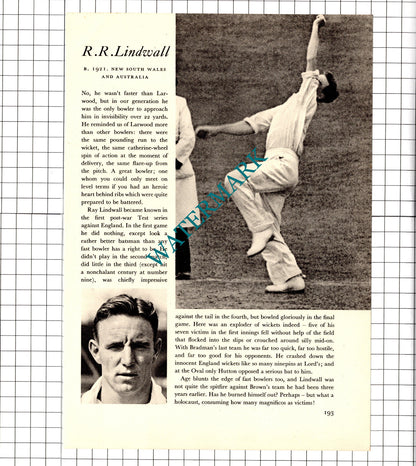 Ray Lindwall Cricketer / Athol Rowan AMB Rowan Cricket - 1952 Book Print