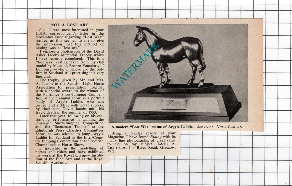David Asher Jacobs Argyle Laddie Horse - 1954 Clipping