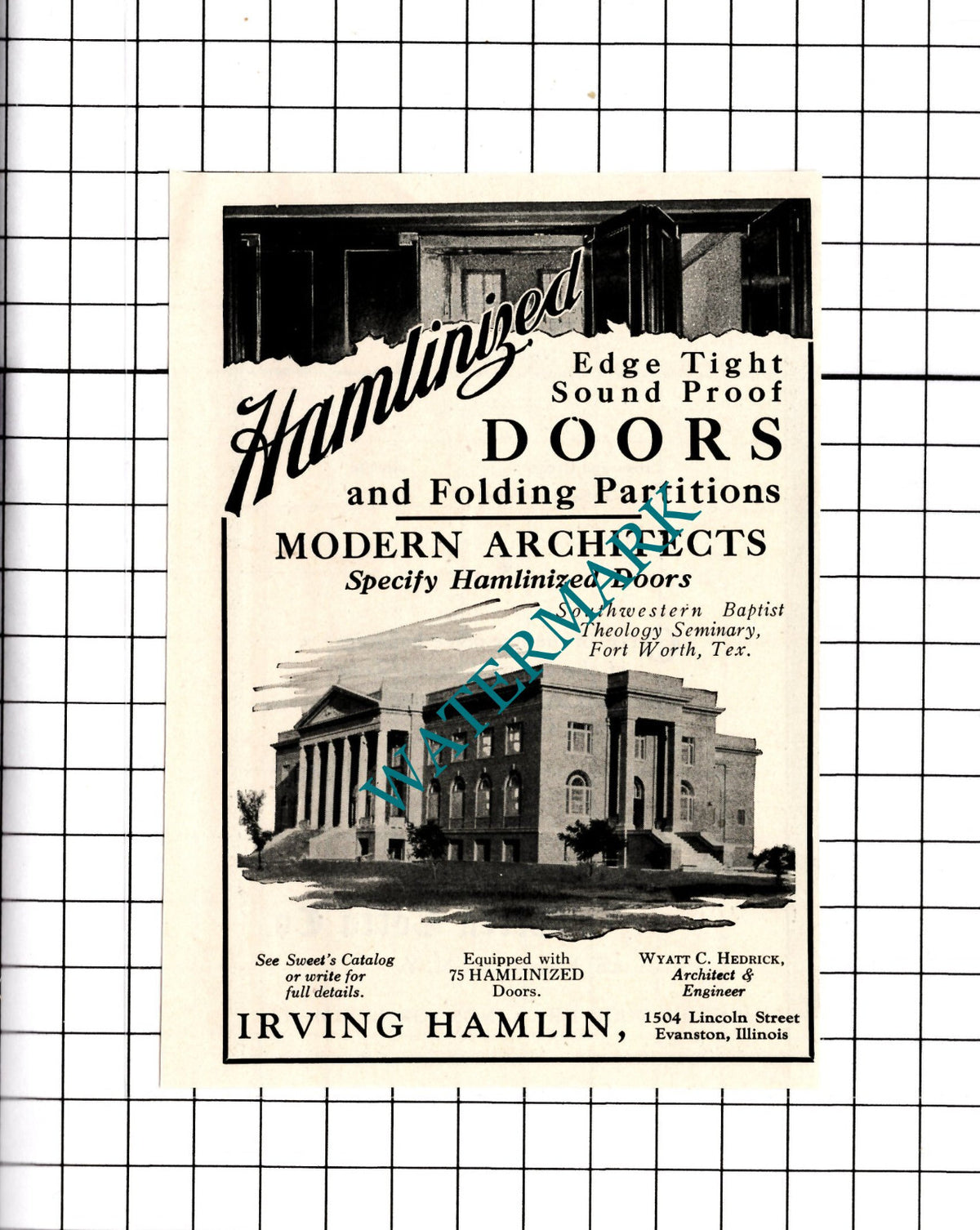 Baptist Seminary Fort Worth Texas Irving Hamlin Evanston  - 1926 Small Advert