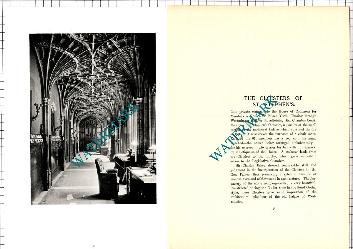 St Stephen's Cloister House of Commons London   - c.1904 Article / Print