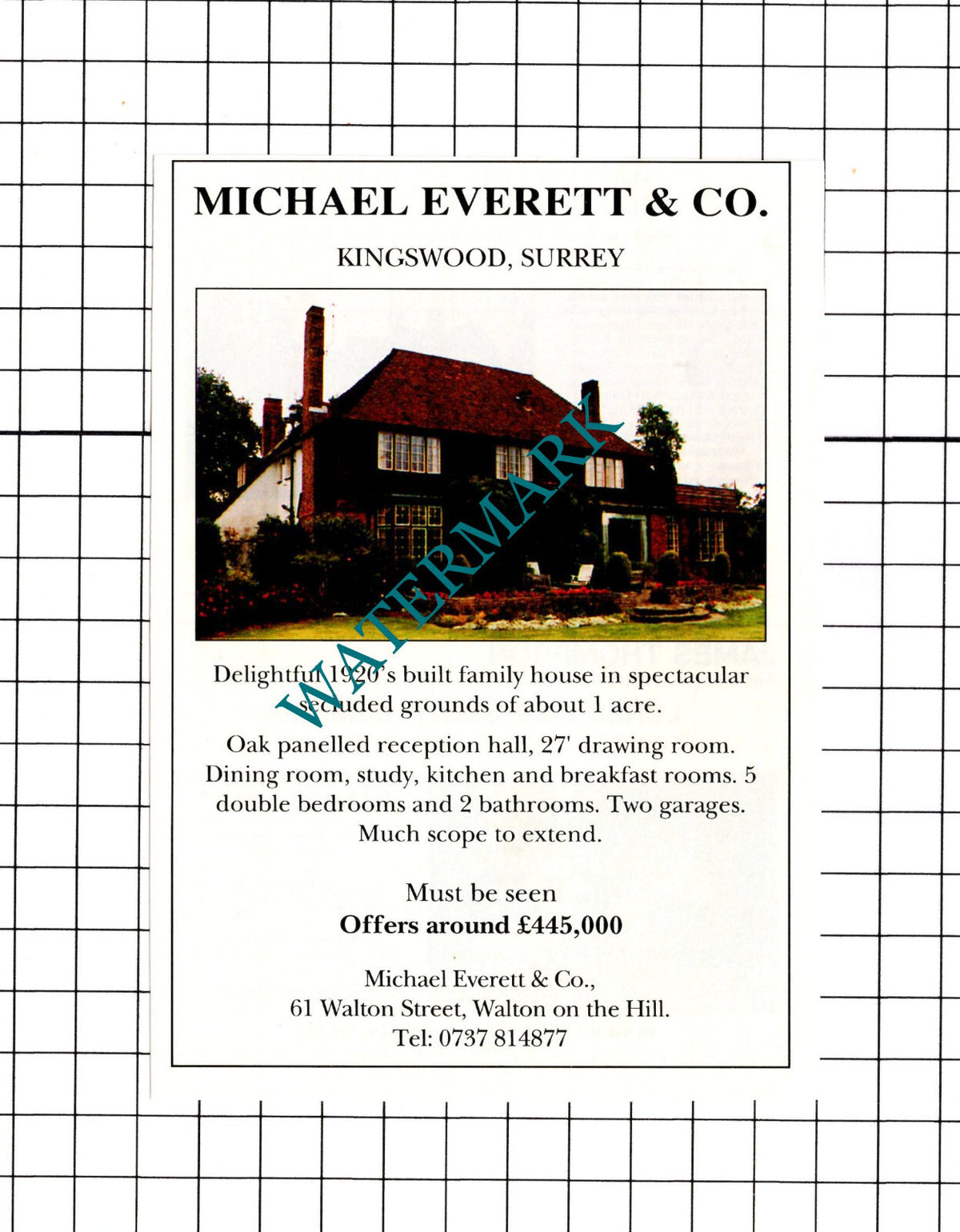 Kingswood Surrey House Sale Advert - 1991 Clipping / Print