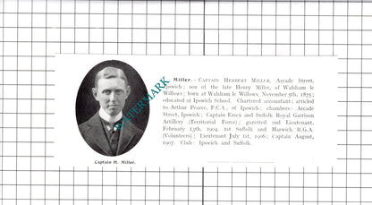 Captain Herbert Miller Ipswich / Benjamin Branford Morgan Norwich -1911 Clipping