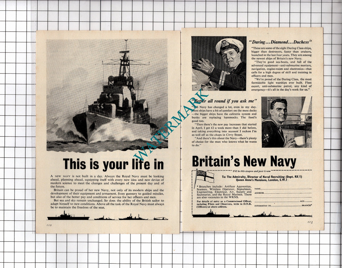 Royal Navy ADVERT - 1956 Two-Part Small Clipping