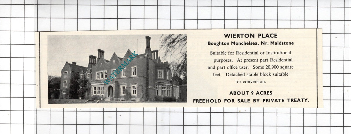 Wierton Place Boughton Monchelsea Kent House Sale Advert - 1967