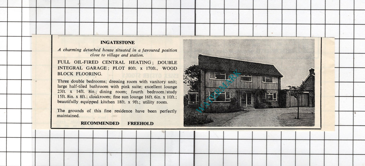 Ingatestone Essex House Sale  Advert - 1964 Cutting